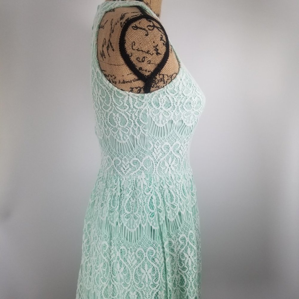 Crochet Lace A line High Neck Aqua Dress sz S - Picture 4 of 8